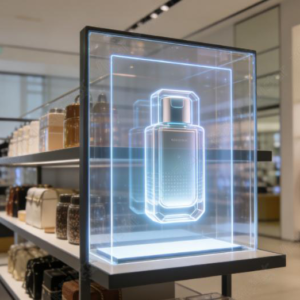 9.41 inch transparent Micro LED panel in luxury perfume showcase